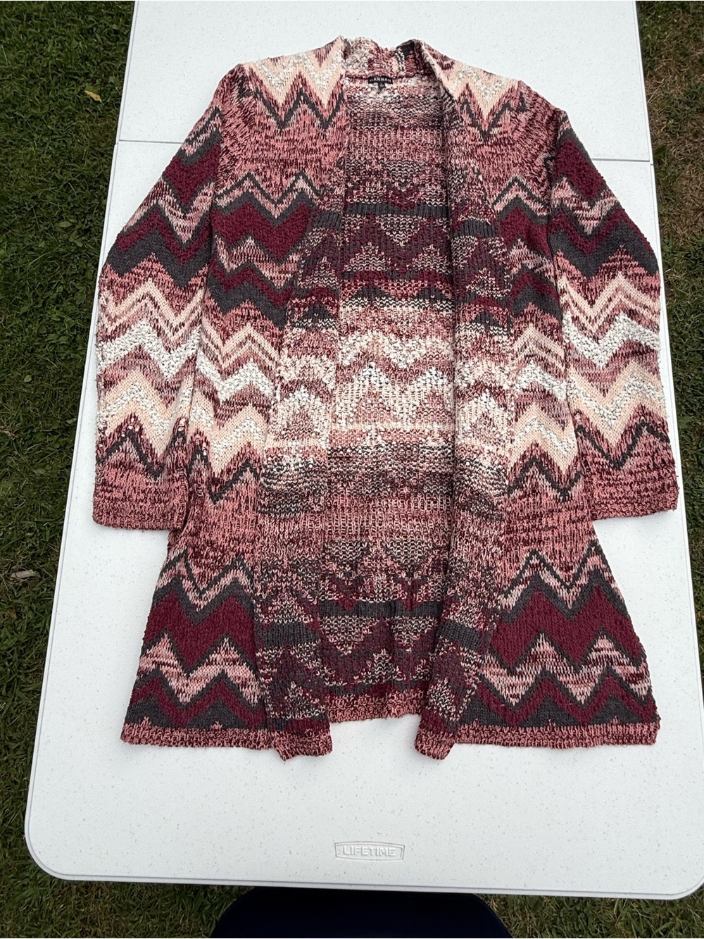 Hannah Zigzag Open-Front Cardigan - Pink, Burgundy, Cream